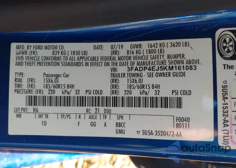 2019 Ford Fiesta Se z USA, uszkodzony, nr VIN 3FADP4EJ5KM161083